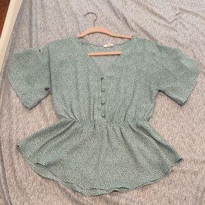 Women's Green Button-Down Blouse (Size: S)